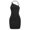 Spring Trendy Oblique Shoulder Halter Backless Personalized Sexy Dress