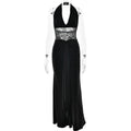 Elegant Deep V Plunge Halter Waist Slimming Maxi Dress Sexy Hollow Out Cutout out Backless Ribbon Dress