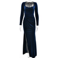 Women Clothing Sexy Slit Square Collar Dress Fashionable Elegant Velvet Pleated Dress