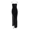 Women Clothing Winter Sexy Slit Slim Pleated Tube Top Dress