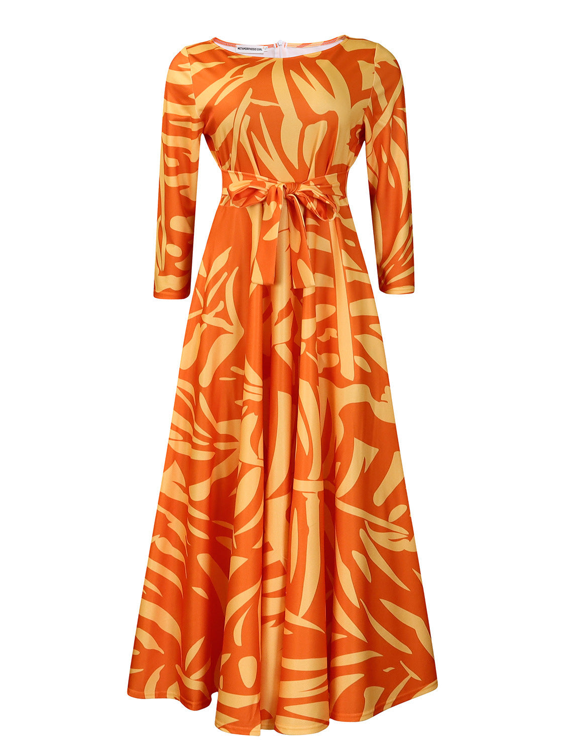 Women Clothing Spring Elegant Graceful Printed Lace up Large Dress