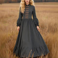 Autumn Winter Women Solid Color High Waist Big Swing Maxi Dress