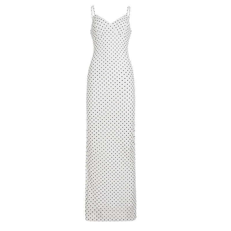 Fashionable Elegant Polka Dot V neck Strap Dress Women Slim Fit Slimming All Matching Sheath Dress