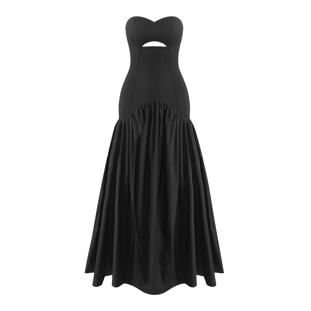 Black Tube Top Evening Dress Women Annual Meeting Dress High End Host Art Exam Maxi Dress A Hemline