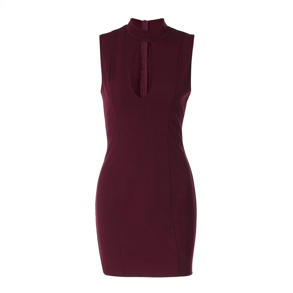 Women Clothing Autumn Winter Sexy Cutout Slim Back Package Hip with a Zipper Dress for Women