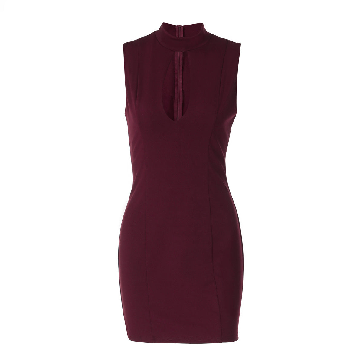 Women Clothing Autumn Winter Sexy Cutout Slim Back Package Hip with a Zipper Dress for Women