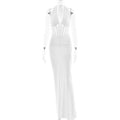 Elegant Women Lace up Maxi Dress Sexy Backless Pleated Sheath Dress