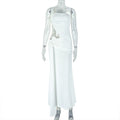 Solid Color Women Pleated Slim Fit Backless Sheath Asymmetric Dress Shoulder Hollow Out Cutout out Strap Length Dress