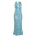Winter Women Clothing Sequined Swing Collar Sexy Backless Halter Self Tie Slit Dress
