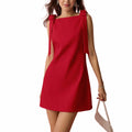 Red Sleeveless A line Dress for Women Summer Sweet Slim Party Short Dress
