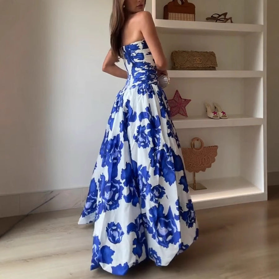 French Socialite Dress Tube Top High Waist Pleated Design Pettiskirt Women Dress