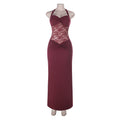 Halter Sexy Slim fit Solid Color Lace Splicing Sleeveless Skinny Sheath Dress