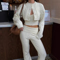 Autumn Winter Women Sexy Knitted Vest Short Top Loose Figure Flattering Straight Leg Pants Three Piece Sets