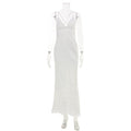 French Elegant Lace V neck Patchwork Strap Dress Hollow Out Cutout Sexy Backless Lace up Evening Dress