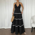 Halter Dress Summer Patchwork Lace Texture Strap Dress Women