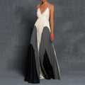 Summer Women Clothing Dress Slim Fit Slimming Long Color Matching Pleated Cami Dress Long