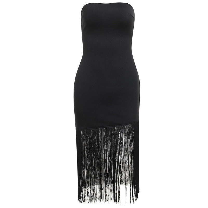 Dress Summer Tassel Sexy Tube Top Split Dress Women