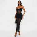 Tube Top Milk Silk Stitching Mesh Drilling Party Hip Wrapped Long Dress