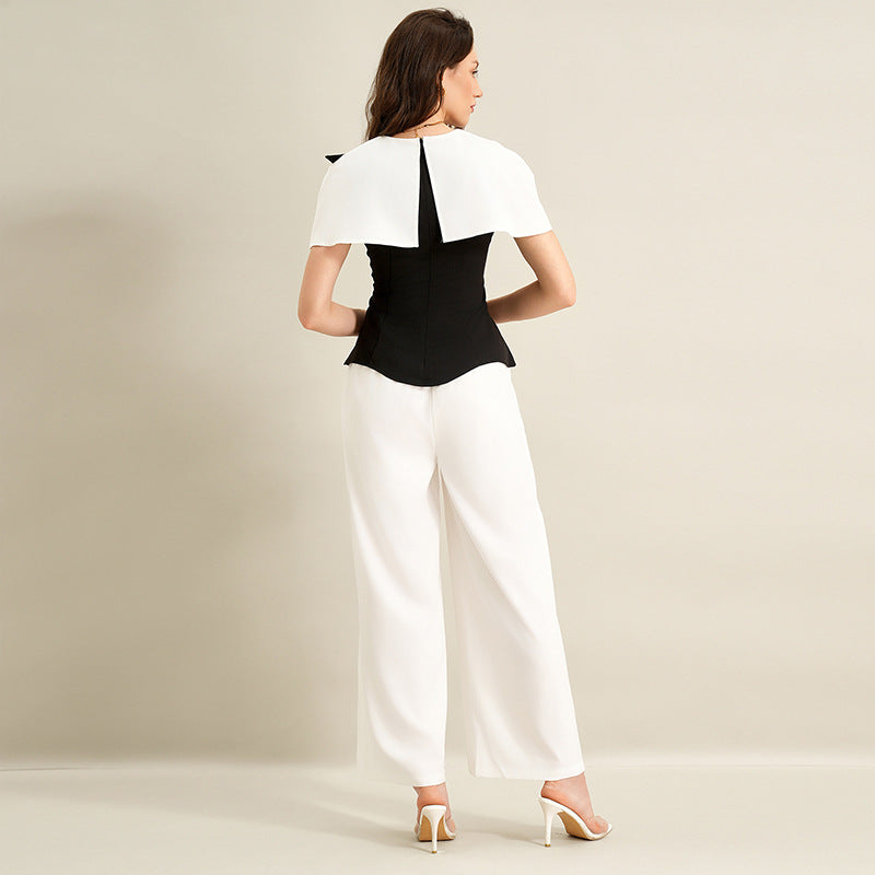 Shirt Long Twet Summer Elegant Office Black White Color Matching Women Clothing