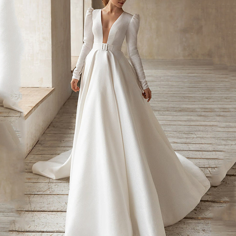 Dress Socialite White Satin Slim High French Dress