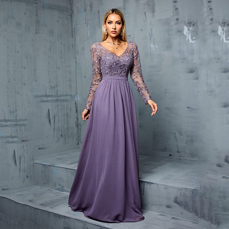 Dress Chiffon Long Sleeve Casual Party Formal Dress Women Simple Thin Party Dinner Daily