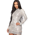 Autumn Winter Women Clothes Slim Turtleneck Sequined Fringed Sheath Dress