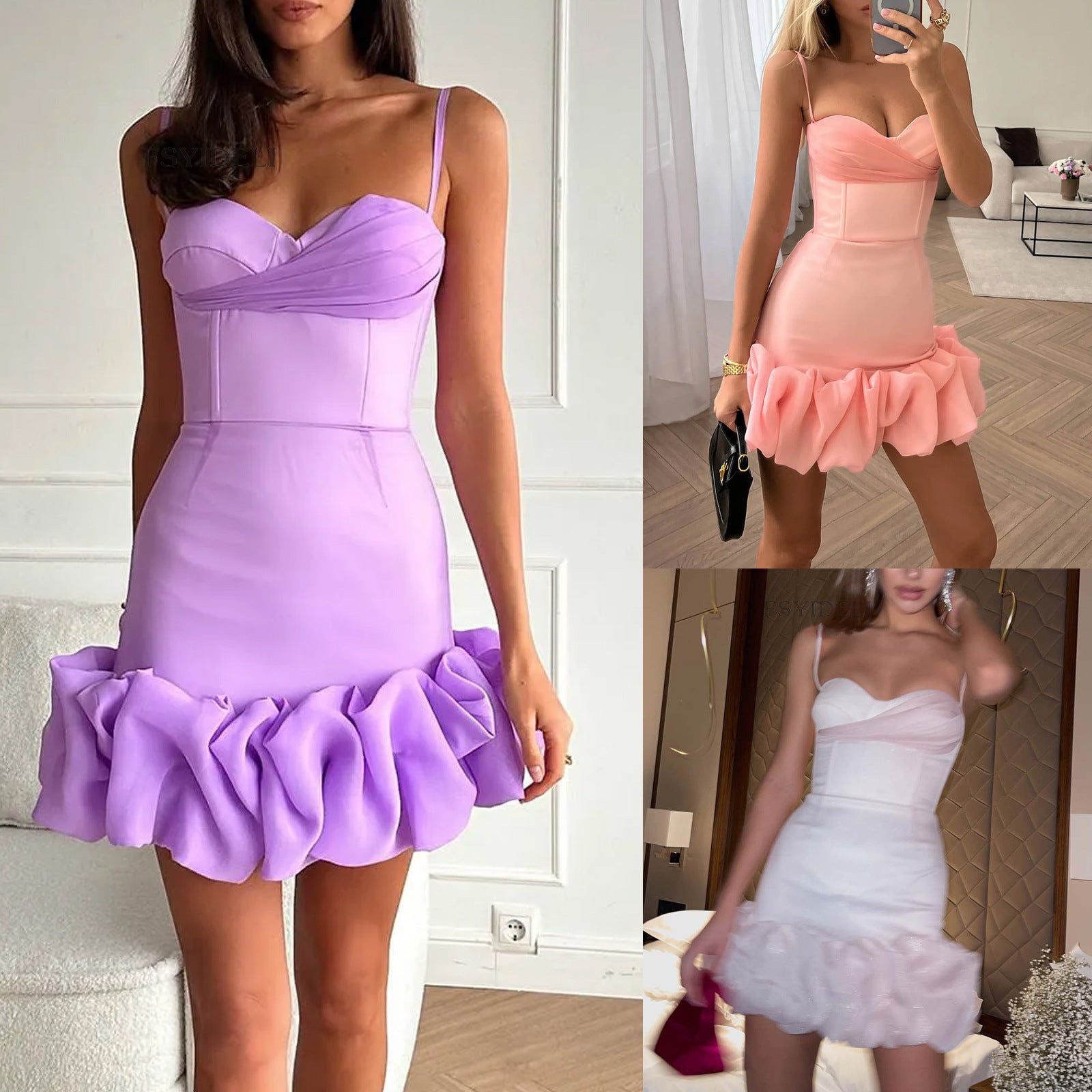 Sexy Backless Solid Color Sheath Pleated Dress Skinny Slimming Cami Dress
