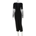 Autumn Winter Elegant V Shaped Lace Stitching Expensive Slim Fit Slit Dress Women