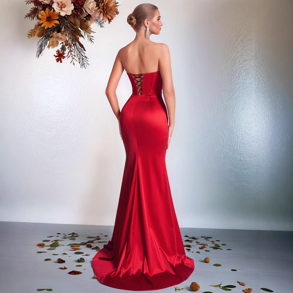 Tube Top Fishtail Evening Dress Cocktail Annual Meeting Host Bride Toast Dress Split Long Slim Dress