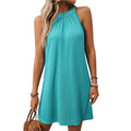 Summer Solid Color round Neck Halter Loose Sleeveless Dress Women