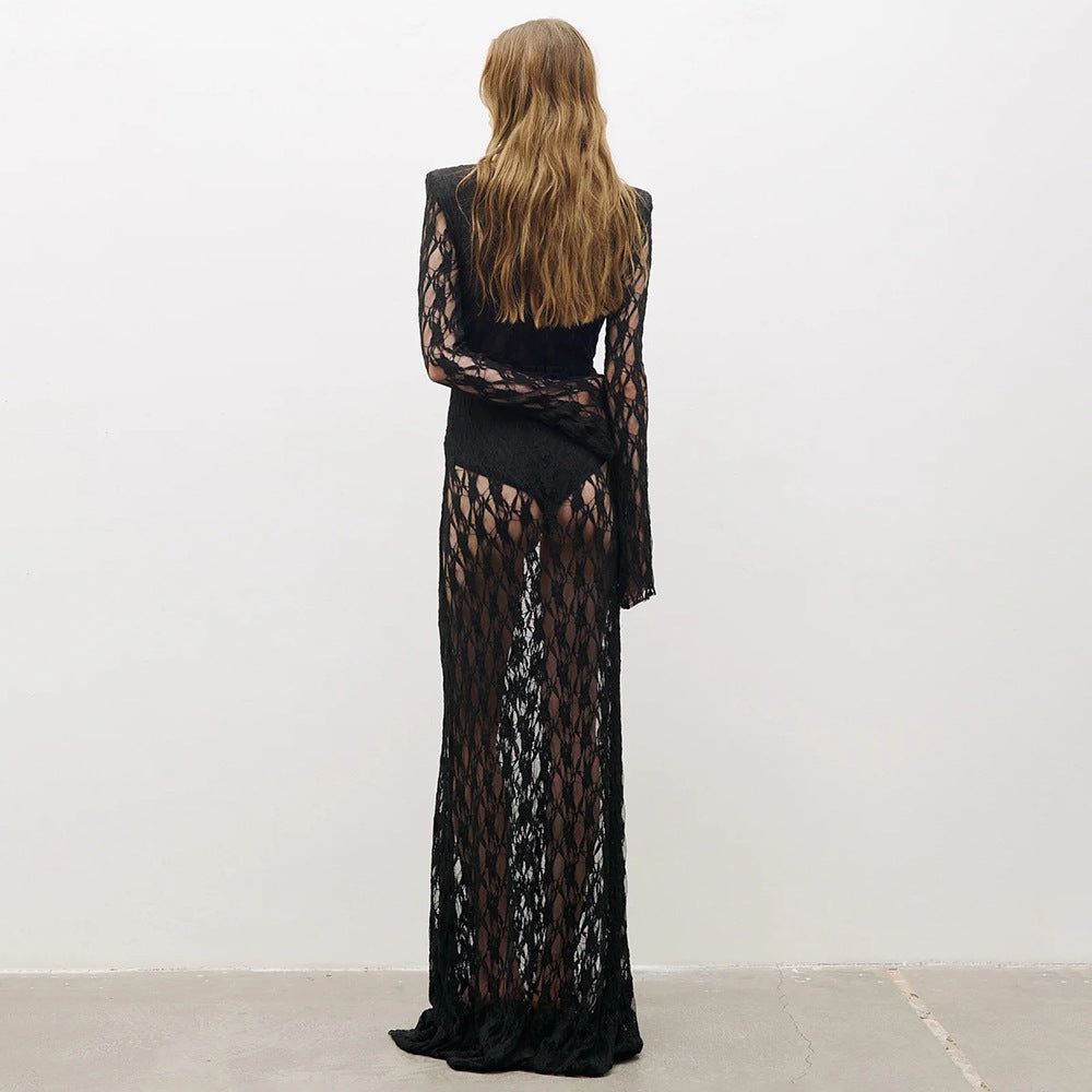 Autumn Winter French Lace Long Sleeve Lining Dress Women Clothing Dress Sexy Evening Dress Christmas
