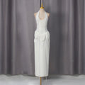 French Halter Solid Color Dress Spring Waist Tight Slimming Sheath Diamond Beaded Dress Women