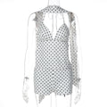 Women Clothing Winter Sexy Polka Dot Self Tie Vest Backless Slim Fit Shorts Two Piece Set