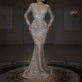 Women Clothing Dress Bronzing Long Sleeve Slim Sexy Fishtail Mopping Evening Dress