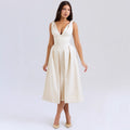 Summer Slim Strap Dress Solid Color V neck Elegant Dress