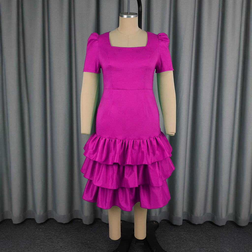 Summer Waist Controlled Elegant Dress Solid Color Square Collar Slim Fit Sheath Dress