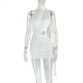 Street Women Wear Stitched Backless Solid Color Hip Lace up Pleated Asymmetric Dress