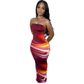 Women Clothing Summer Sexy Off The Shoulder Tube Top Positioning Floral Print Slit Dress