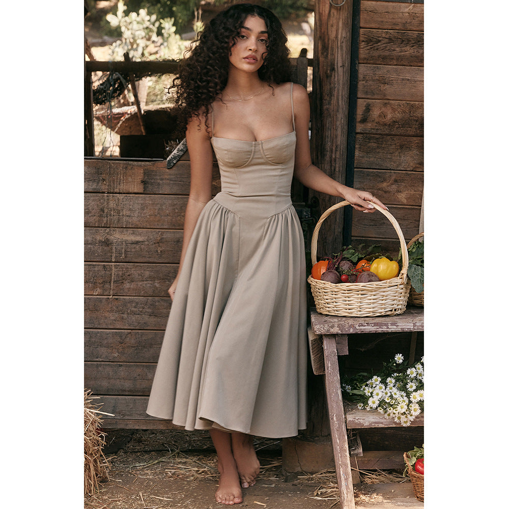 Sexy Dress Sexy Women Clothing Sexy V neck Strap Mid Length Dress Waist Tight Slim Backless Dress for Women