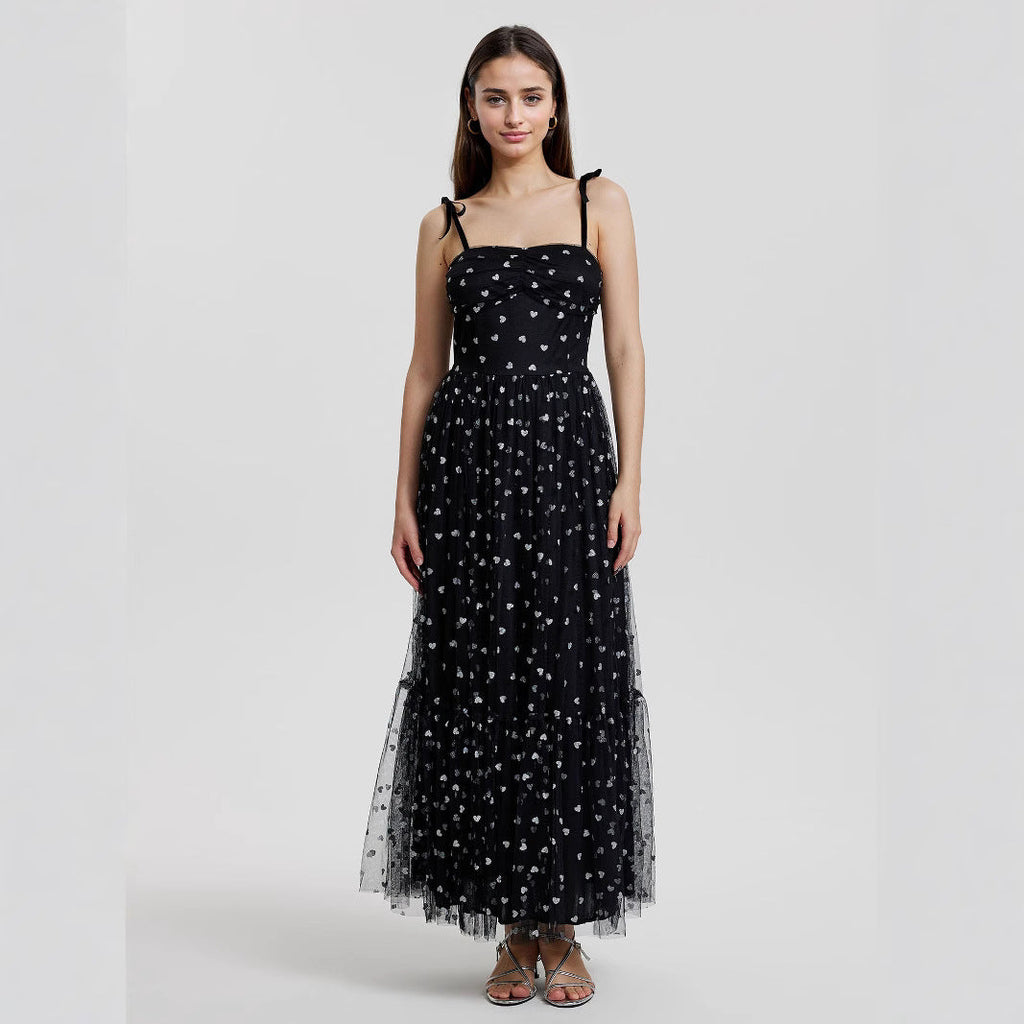 Graceful Summer Mesh High Waist Tied Dress