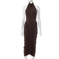 Women Clothing Summer Halter High Collar Pleated Hip Dress Women