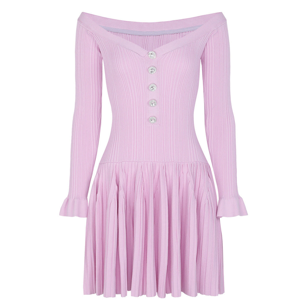 Autumn Long Sleeve off Shoulder off Shoulder Knitted All Matching Slim Fit Slimming Dress