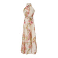 Retro French Floral Print Maxi Dress Summer Sleeveless Collared Waist Tight Single Breasted Dress Women