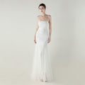 Tube Top Cross Strap Beaded Tube Floral Sequin Mesh Evening Dress Cocktail Wedding Social Elegant Clothing