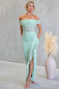 Split Ruffled Solid Color Hollow Out Cutout Mesh Sheath Dress