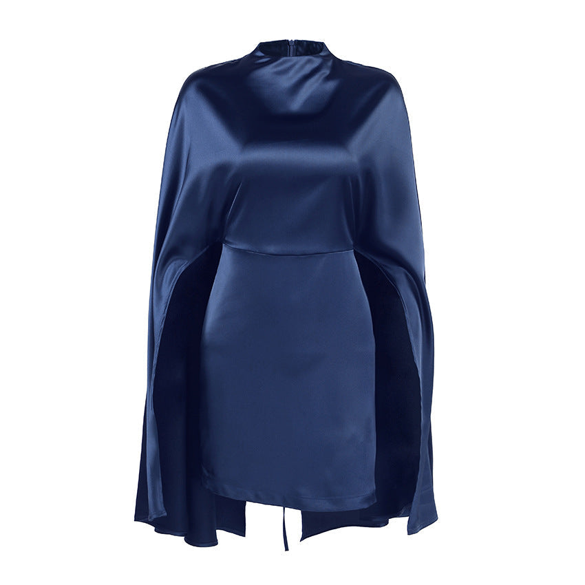 Niche Irregular Asymmetric Turtleneck Long Sleeve Waist Trimming Short Dress Women Spring Summer