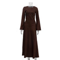 Satin Round Neck Long Sleeved Dress Women Clothing Autumn Elegant Sheath Dress