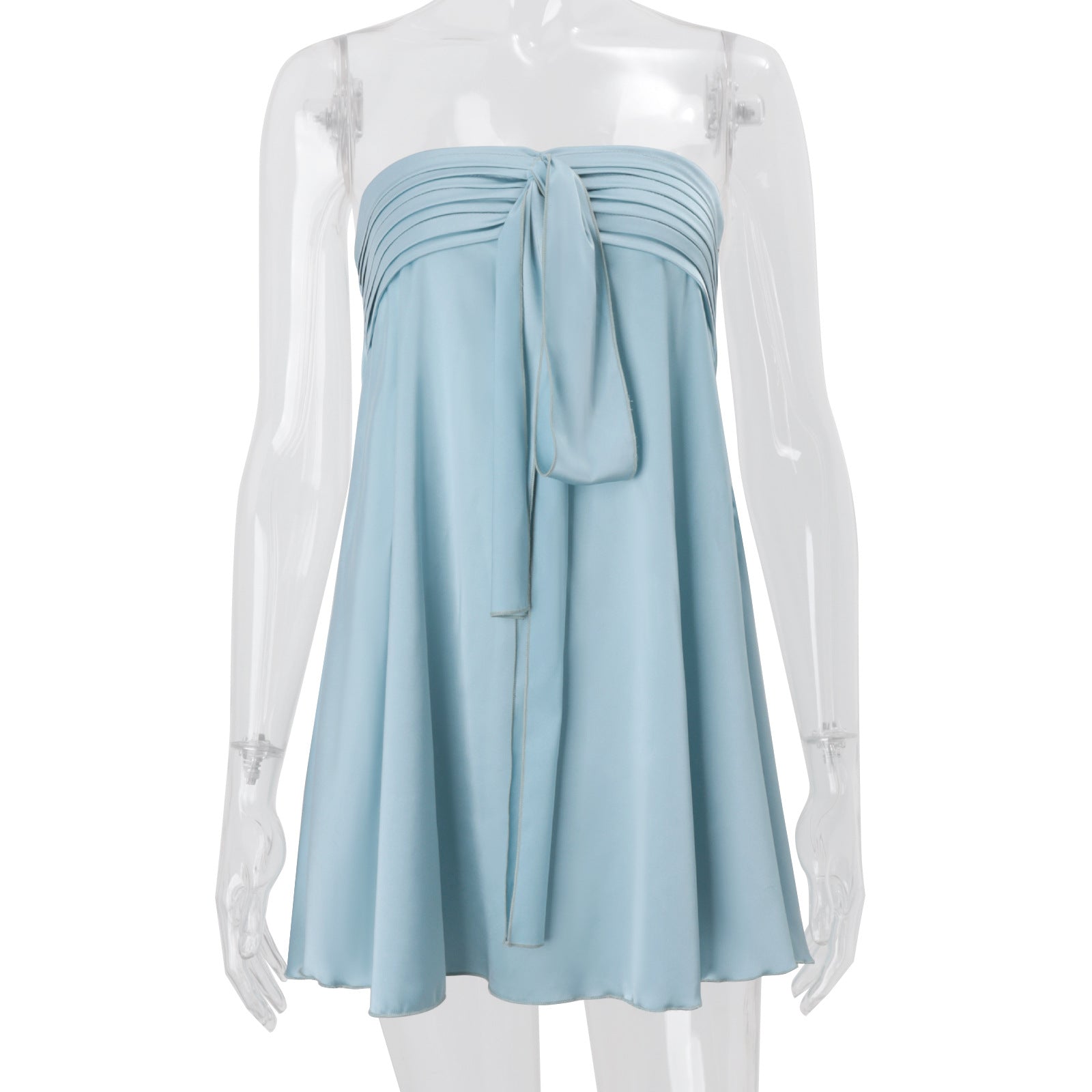 Women Clothing Spring Sexy Street Satin Tube Top Strap Solid Color Sleeveless Dress