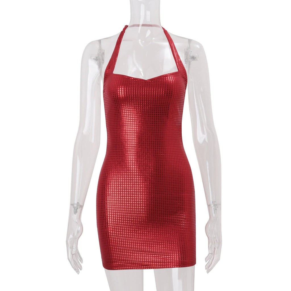 Women Clothing Winter French Sexy High Class Elegant Pure Want to Hang Neck Tight Waist Sheath Dress Women