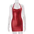 Women Clothing Winter French Sexy High Class Elegant Pure Want to Hang Neck Tight Waist Sheath Dress Women